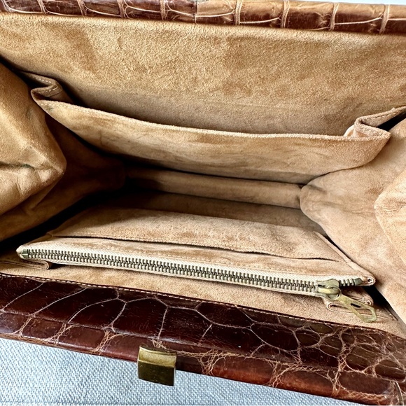 Vintage 120 Jahre Leder Schüler Crocodile Skin Bag - Picture 3 of 12